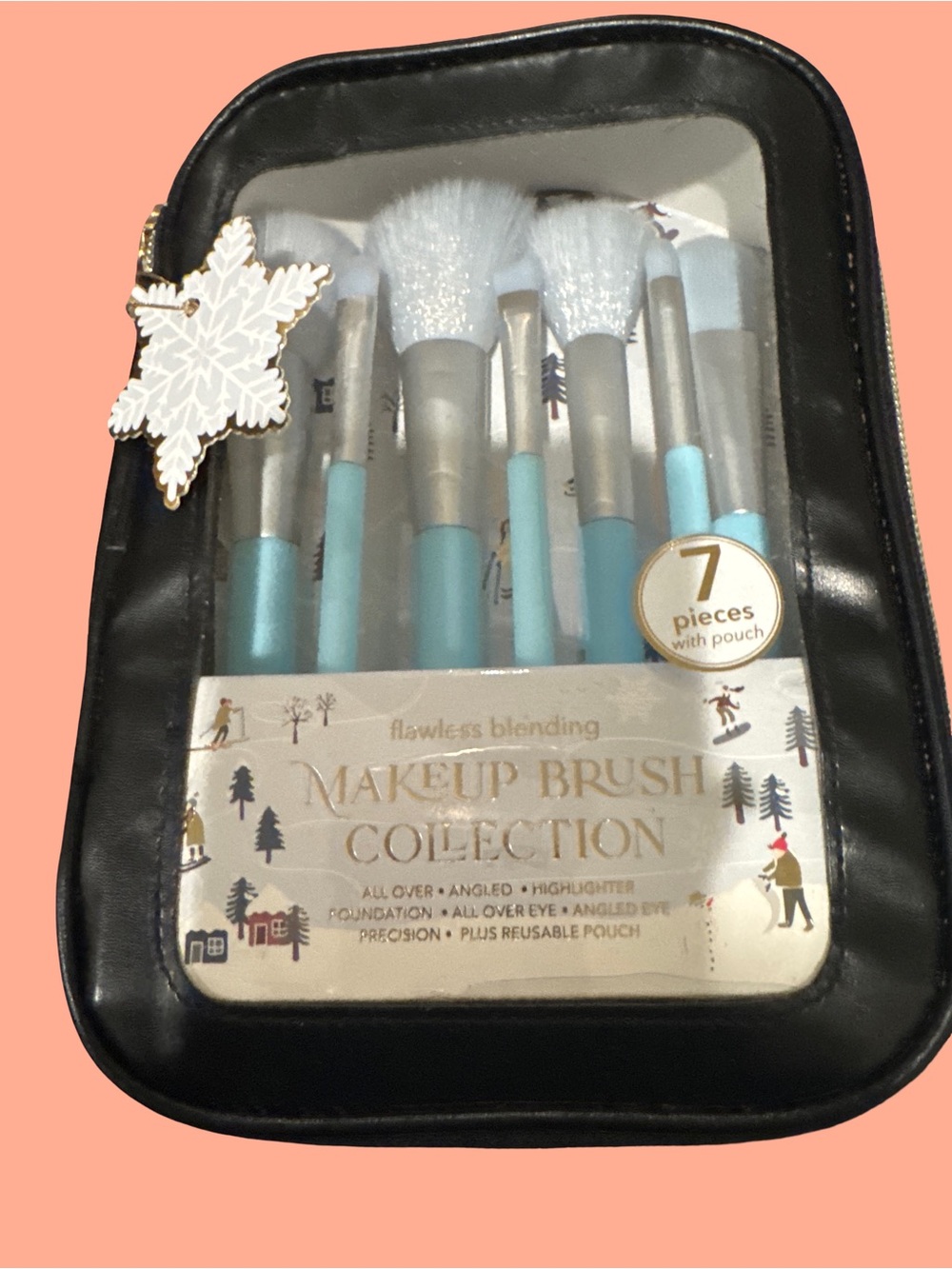 Aqua Handle 7-Piece Makeup Brush Set with Pouch
